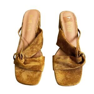 Miim Sandals Womens 9 Brown Faux Suede Square Toe Retro 70s Coastal Cowgirl Boho